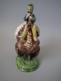 Majolica Palissy man riding turkey toothpick holder