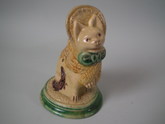 Mafra Majolica Palissy cat in bonnet toothpick holder