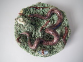 Cunha Majolica Palissy snake & lizard wall plate