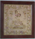 1831 Sampler with birds and fruit bowl by Rebecca Wilson