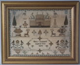 Antique Sampler, 1824 House Sampler by Mary Leonard