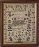 Antique Sampler, 1830 'England' verse Sampler by Rebecca Seach Hicks