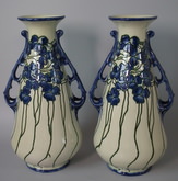 Pair Minton Secessionist blue and white floral vases