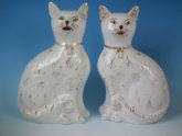 Pair Large Staffordshire white & gilt cats