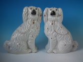 Large Pair Staffordshire white & glit spaniels