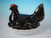 Staffordshire Jackfield hen on nest tureen