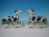 Large Pair Staffordshire recumbent Disraeli whippets
