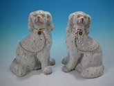 Pair Staffordshire gilt & white leg-free spaniels
