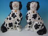 Pair Staffordshire black & white 'chunky' Disraeli spaniels