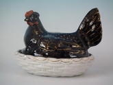 Staffordshire Jackfield hen on nest tureen