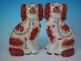 Pair Staffordshire no.3 russet & white spaniels