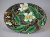 George Jones Majolica butterfly & lily oval tray