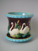 Majolica swan jardiniere and stand