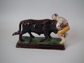 Majolica Palissy Bullfight toothpick holder
