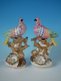 Pair Staffordshire Pottery doves perched over nests