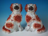 Pair Staffordshire russet & white 'chunky' spaniels