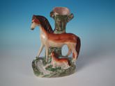 Staffordshire horse and foal spill vase