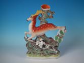 Staffordshire pottery leaping stag & hound spill vase