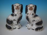 Pair Staffordshire black & white spaniels