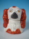 Staffordshire spaniel head tobacco jar & cover