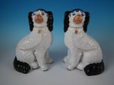 Pair Staffordshire Pottery Blue eyed Disraeli spaniels