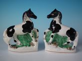 Pair Staffordshire Pottery Piebald Horses/Ponies