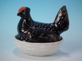 Small Staffordshire Jackfield hen on nest tureen