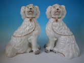 Pair Staffordshire 'Chunky' gilt & white spaniels