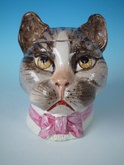 Staffordshire Cat head tobacco jar & cover