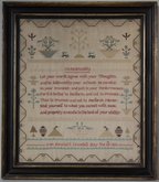 Antique Sampler, 1821, 'On Punctuality' by Anne Hewlett Crondall