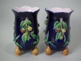 Pair Minton Majolica blackberry vases