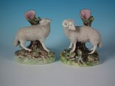 Pair Staffordshire Ram and Ewe spill vases