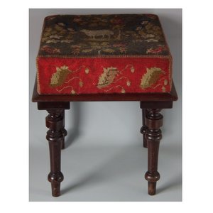 Footstool with Sheep and Flower Embroidered Upholstery