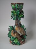 Hugo Lonitz Majolica Partridge & Chicks Cache Pot and Stand