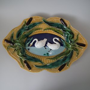 French Majolica Swan & Bulrush Platter