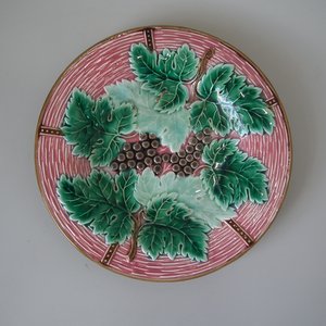 Boch Freres Majolica Grapes in Pink Basket Plate