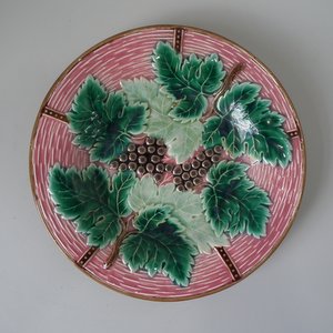 Boch Freres Majolica Grapes in Pink Basket Plate