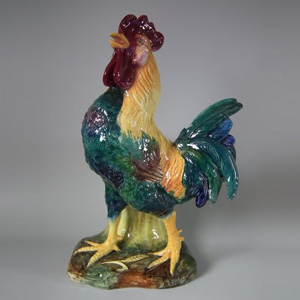 Jerome Massier Majolica Cockerel/Rooster Figural Vase