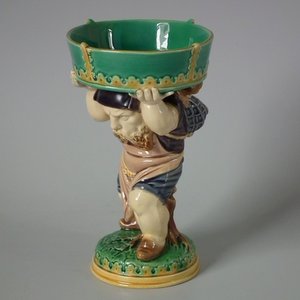 Minton Majolica Dwarf with Monkey Salt