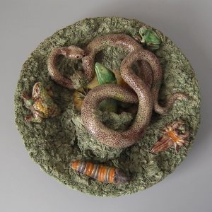 Cuhna Palissy Majolica Lizard and Snake Plate