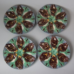 Rare Set Thomas Sergent Majolica Palissy Oyster Plates