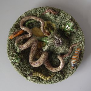 Cuhna Palissy Majolica Lizard and Snake Plate