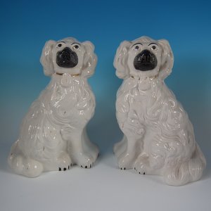 Pair Staffordshire 'Chunky' White and Gilt Spaniels