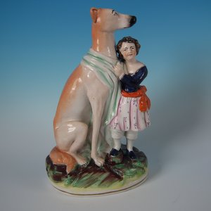 Rare Staffordshire Great Dane with Child Figure