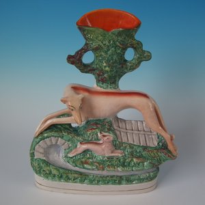 Staffordshire Pottery Whippet and Hare Spill Vase