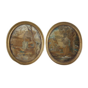 Pair of Georgian Antique Silkwork Embroideries