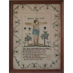 Antique Sampler, 1831, 'Behold the Man' by Sarah Evans