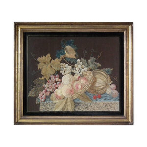 Antique Wool & Silkwork Bird with Fruit Embroidery