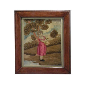 Antique Georgian Embroidered Picture of a young girl