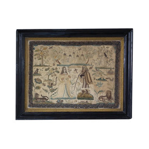 Charles II Antique Stumpwork Embroidery Picture